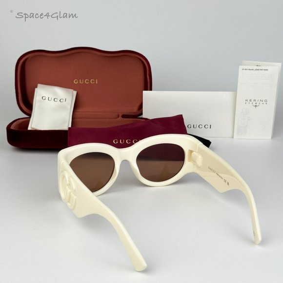 BRAND NEW Gucci GG1544S 004 Ivory Brown Unisex Oval Sunglasses GG 1544S - Picture 4 of 8